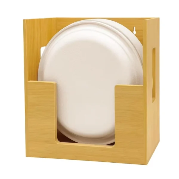 Bamboo Wall Mounted Paper Plate Organizer